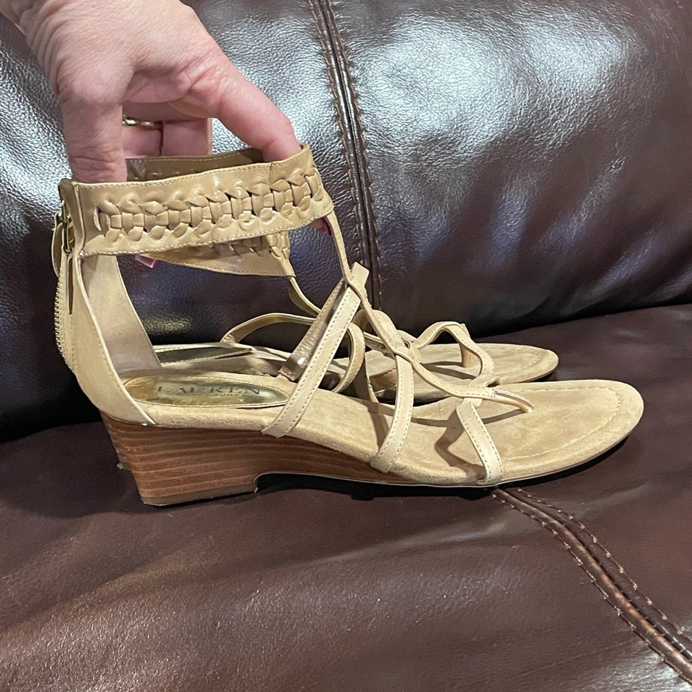 Boho Ralph Lauren Meira Wedge Gladiator Sandals Size 7.5 Braided Light Tan - Picture 4 of 11